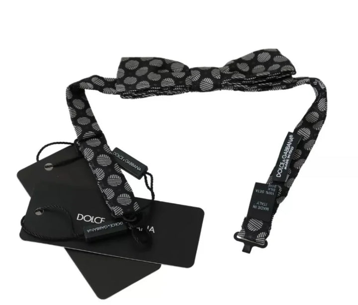 Dolce &amp; Gabbana Black Silk Circles Men Necktie Bow Tie