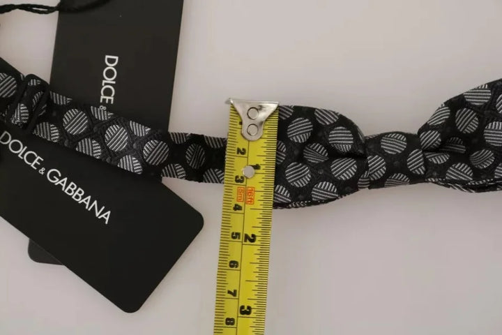 Dolce &amp; Gabbana Black Silk Circles Men Necktie Bow Tie