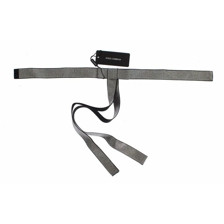 Dolce & Gabbana Black Silk Clear Crystal Bow Waist Belt