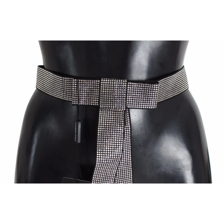 Dolce & Gabbana Black Silk Clear Crystal Bow Waist Belt
