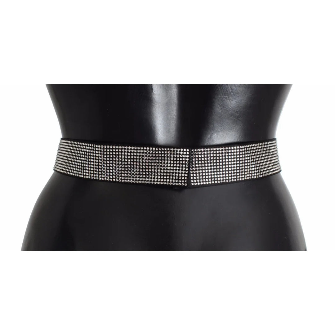 Dolce & Gabbana Black Silk Clear Crystal Bow Waist Belt