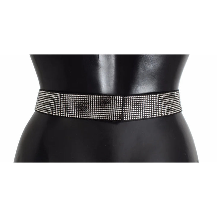 Dolce & Gabbana Black Silk Clear Crystal Bow Waist Belt