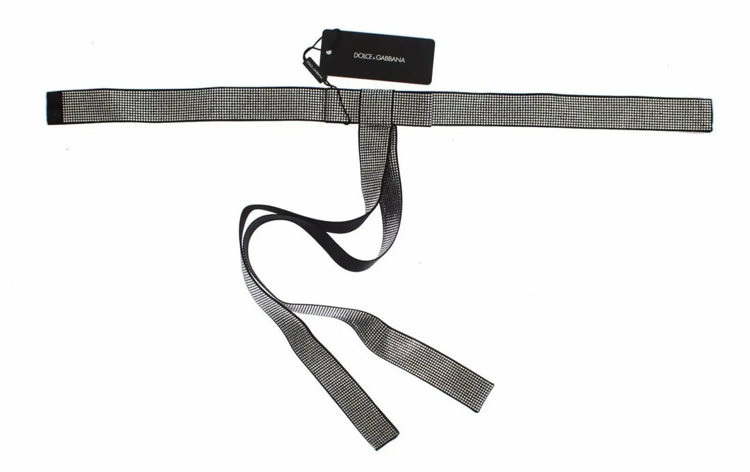 Dolce &amp; Gabbana Black Silk Clear Crystal Bow Waist Belt