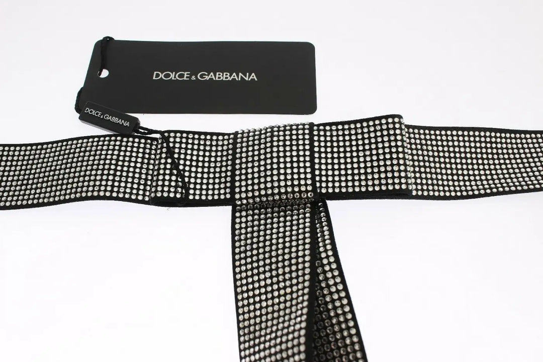 Dolce &amp; Gabbana Black Silk Clear Crystal Bow Waist Belt