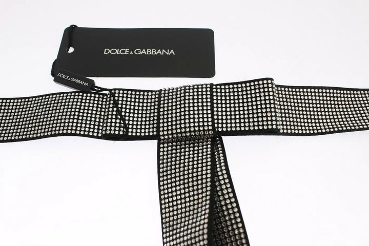 Dolce &amp; Gabbana Black Silk Clear Crystal Bow Waist Belt