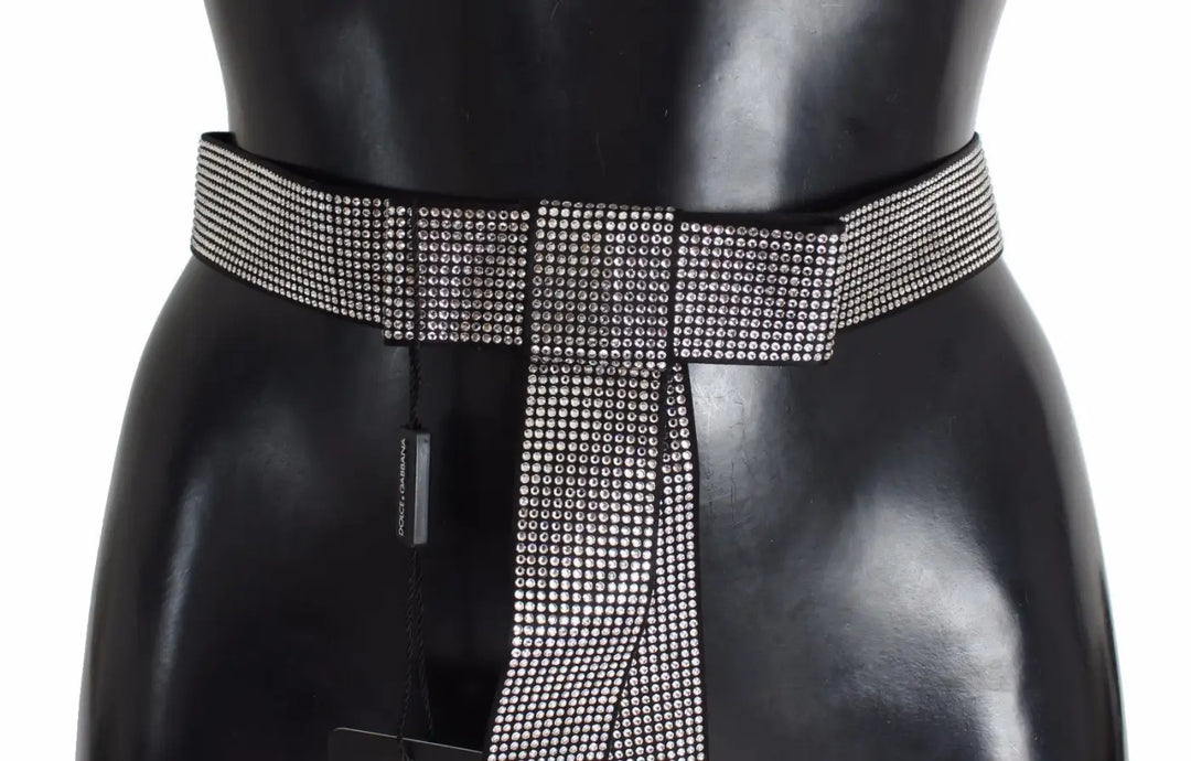 Dolce &amp; Gabbana Black Silk Clear Crystal Bow Waist Belt