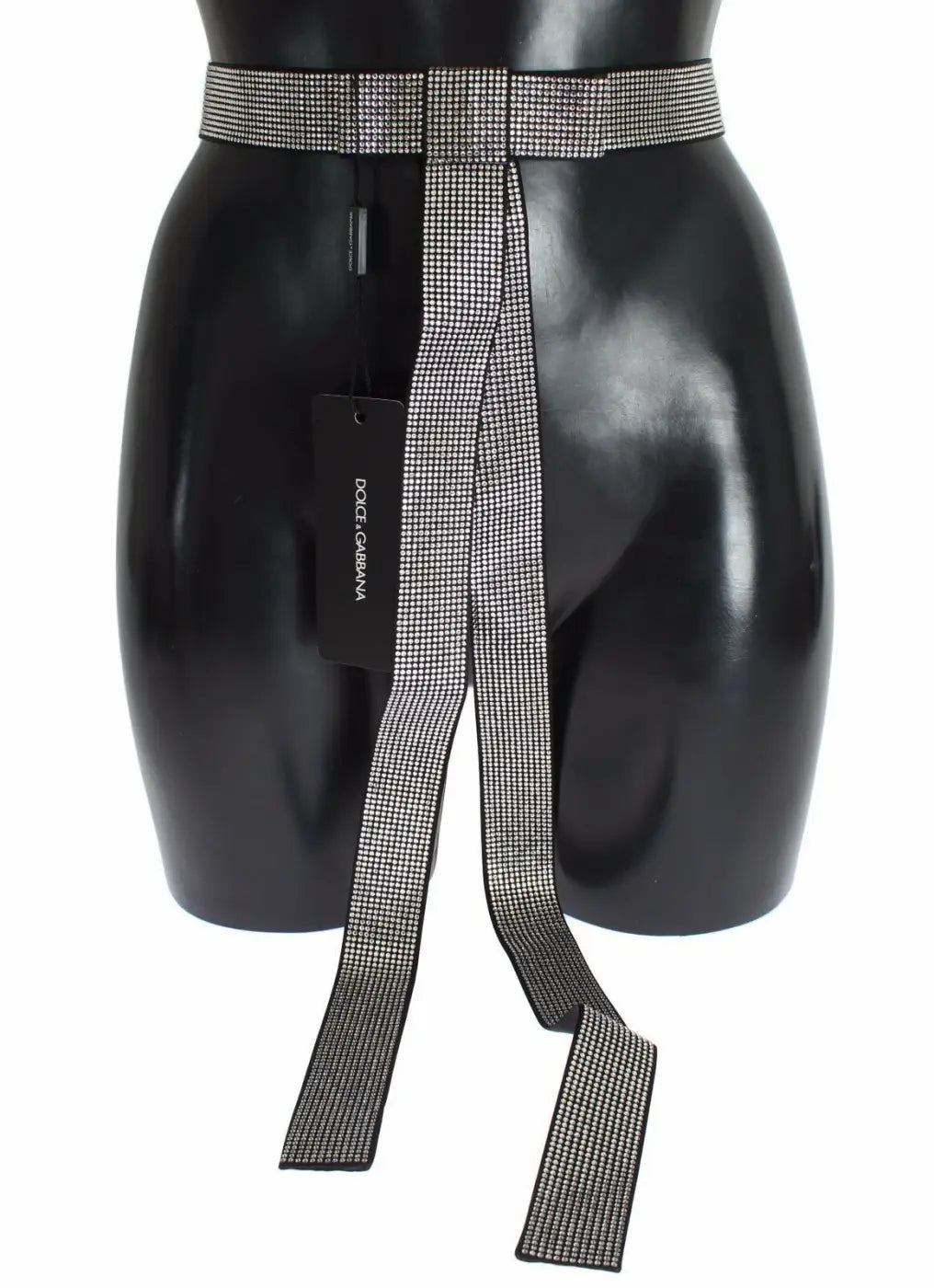 Dolce &amp; Gabbana Black Silk Clear Crystal Bow Waist Belt