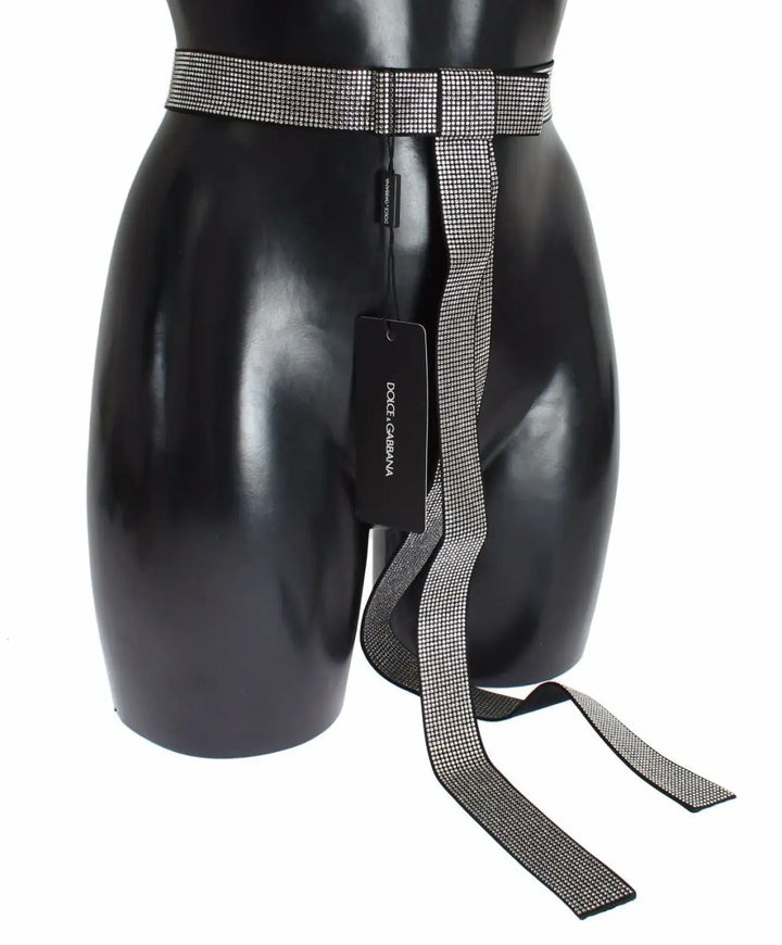 Dolce &amp; Gabbana Black Silk Clear Crystal Bow Waist Belt