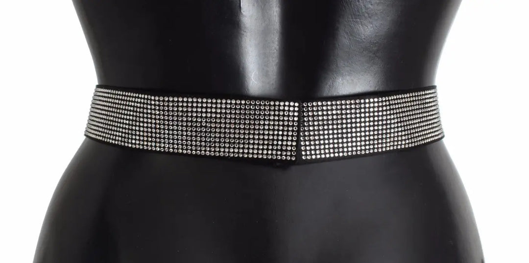 Dolce &amp; Gabbana Black Silk Clear Crystal Bow Waist Belt