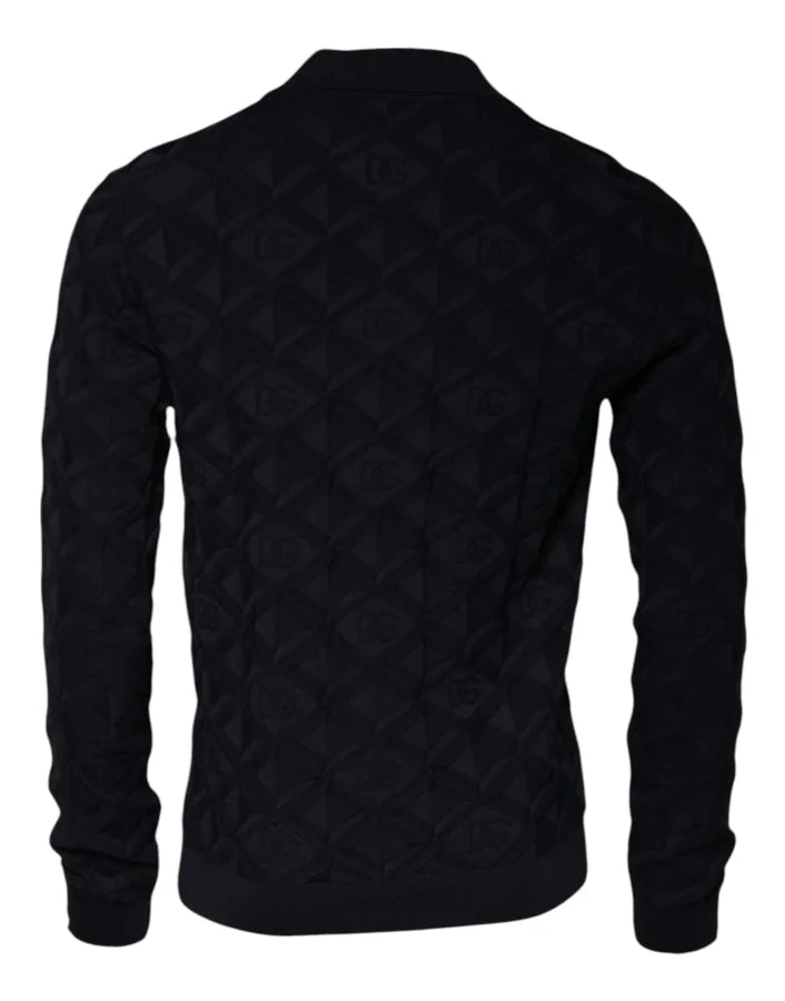 Dolce &amp; Gabbana Black Silk Crew Neck Men Cardigan Sweater
