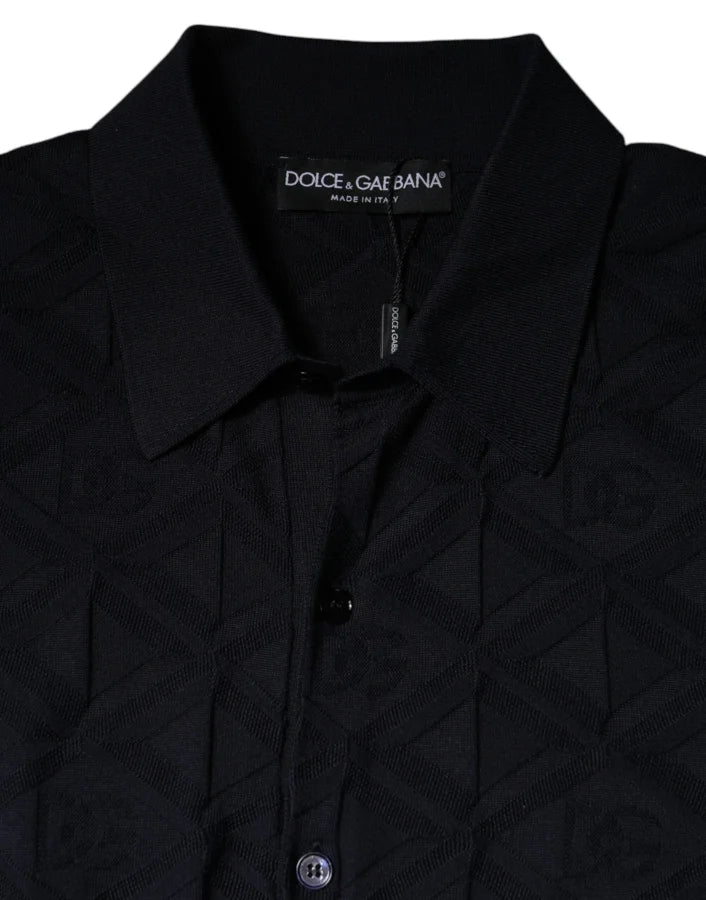 Dolce &amp; Gabbana Black Silk Crew Neck Men Cardigan Sweater