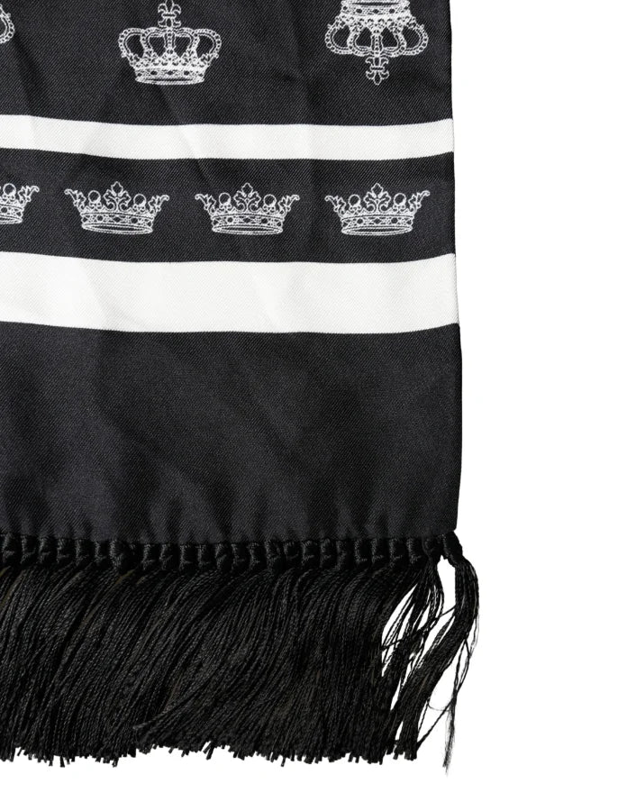 Dolce &amp; Gabbana Black Silk Crown Fringe Neck Wrap 173cm x 32.5cm Scarf