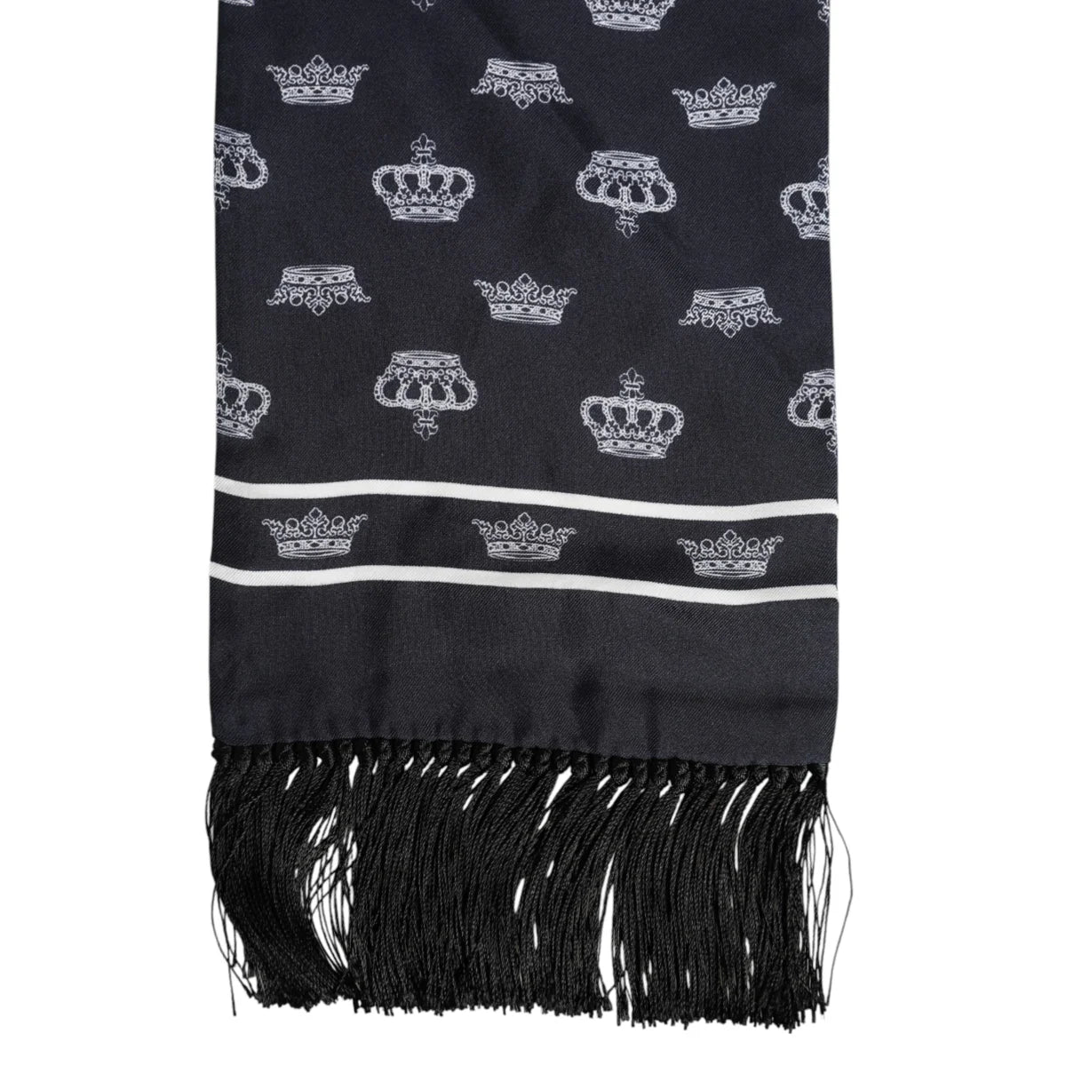 Dolce & Gabbana Black Silk Crown Fringes Men Foulard Scarf