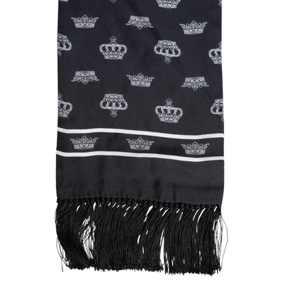 Dolce & Gabbana Black Silk Crown Fringes Men Foulard Scarf