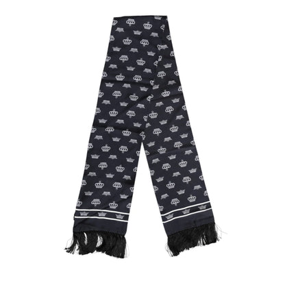 Dolce & Gabbana Black Silk Crown Fringes Men Foulard Scarf