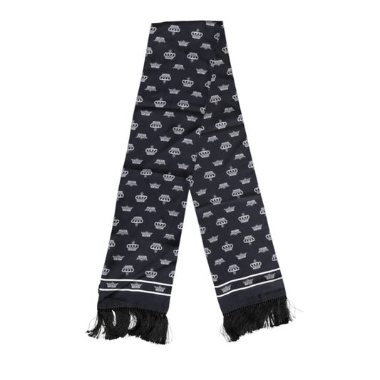 Dolce & Gabbana Black Silk Crown Fringes Men Foulard Scarf