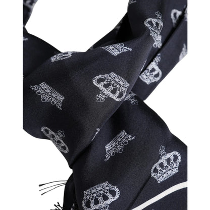 Dolce & Gabbana Black Silk Crown Fringes Men Foulard Scarf