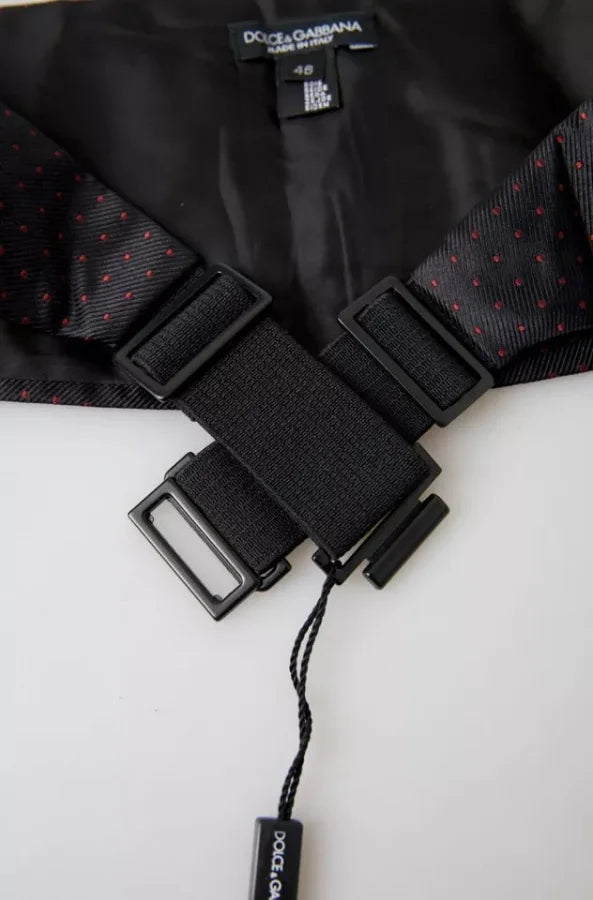 Dolce &amp; Gabbana Black Silk Dotted Waist Tuxedo Belt Cummerbund