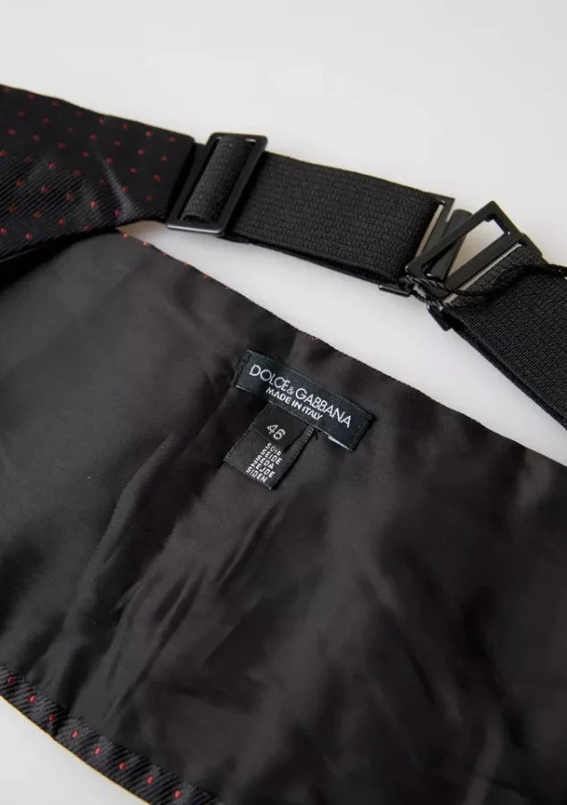 Dolce &amp; Gabbana Black Silk Dotted Waist Tuxedo Belt Cummerbund