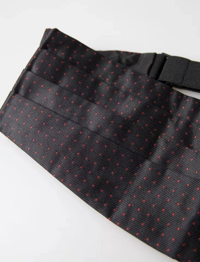 Dolce &amp; Gabbana Black Silk Dotted Waist Tuxedo Belt Cummerbund