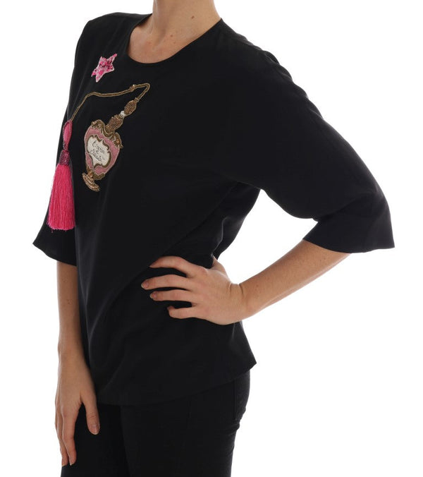 Dolce & Gabbana - Black Silk Fairy Tale Top Crystal Blouse