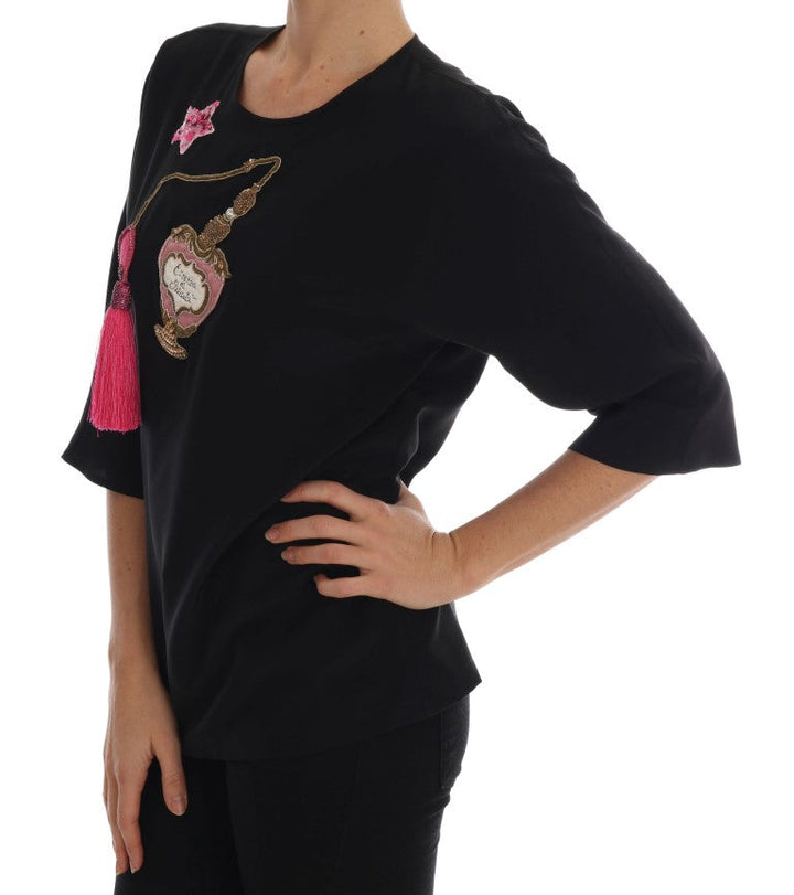 Dolce &amp; Gabbana - Black Silk Fairy Tale Top Crystal Blouse