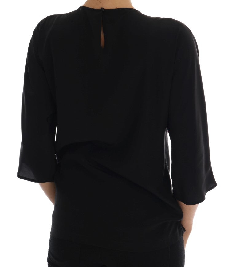 Dolce &amp; Gabbana - Black Silk Fairy Tale Top Crystal Blouse