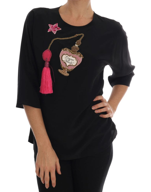 Dolce & Gabbana - Black Silk Fairy Tale Top Crystal Blouse