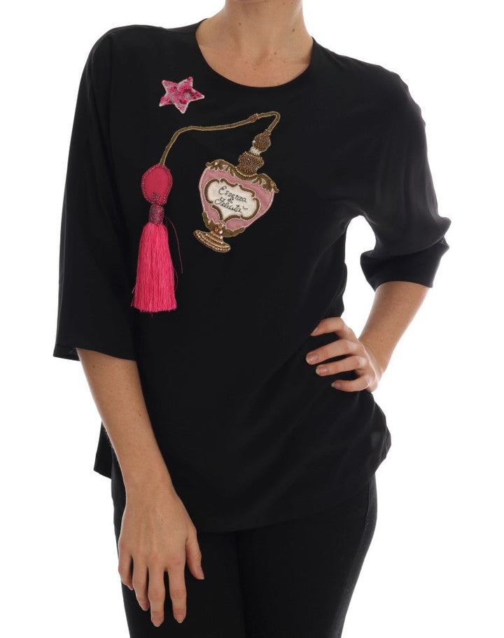Dolce &amp; Gabbana - Black Silk Fairy Tale Top Crystal Blouse
