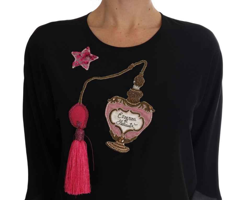 Dolce &amp; Gabbana - Black Silk Fairy Tale Top Crystal Blouse