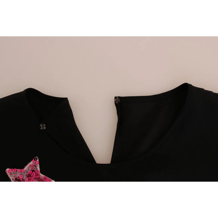 Dolce & Gabbana Black Silk Fairy Tale Top Crystal Blouse