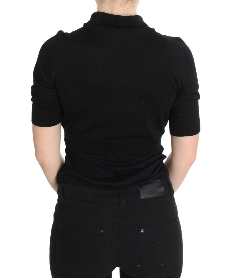 Dolce &amp; Gabbana - Black Silk Floral Embroidered Polo Top