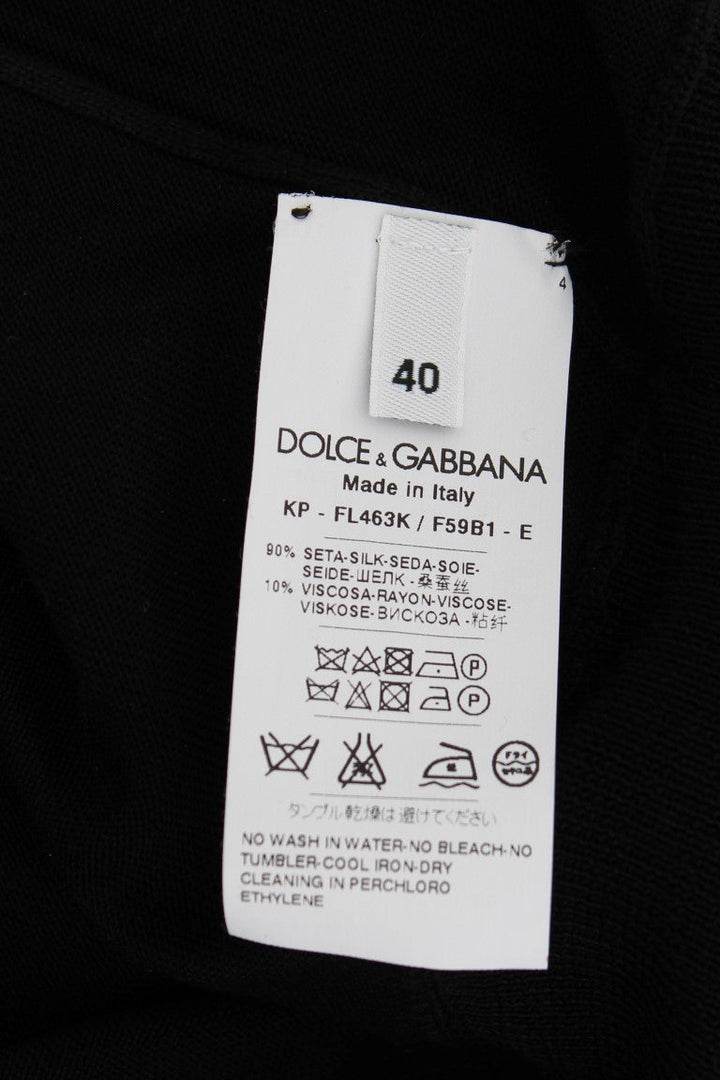 Dolce &amp; Gabbana - Black Silk Floral Embroidered Polo Top