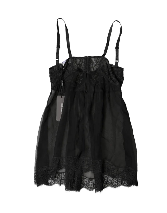 Dolce &amp; Gabbana Black Silk Floral Lace Lingerie Top Underwear