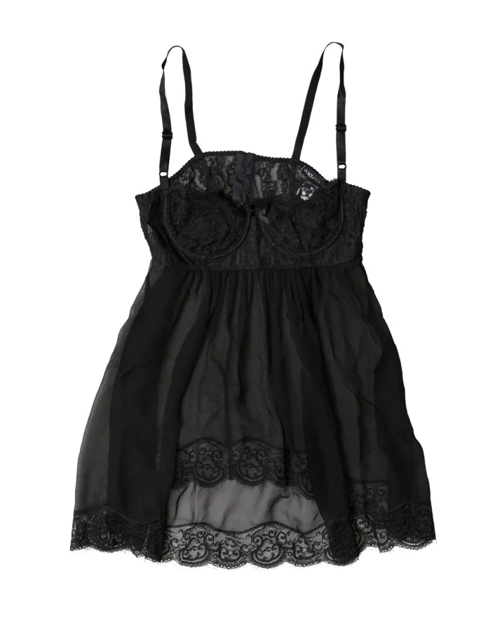 Dolce &amp; Gabbana Black Silk Floral Lace Lingerie Top Underwear