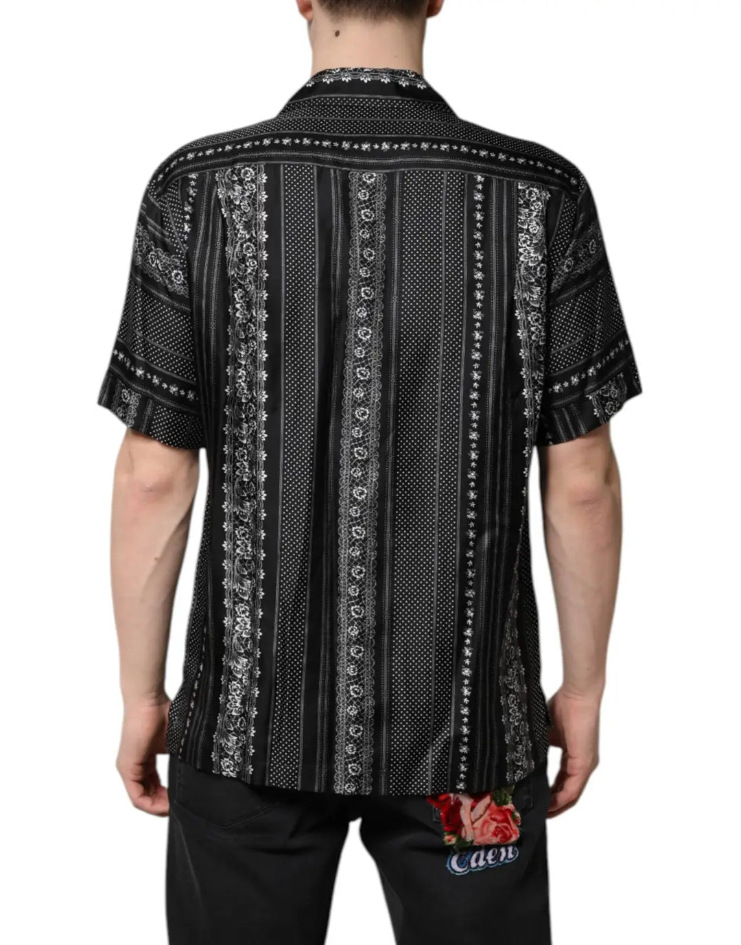 Dolce &amp; Gabbana Black Silk Floral Print Short Sleeves Shirt