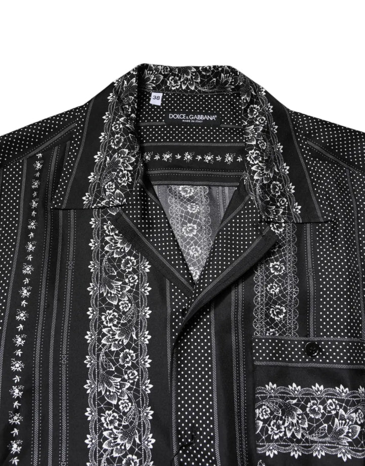 Dolce &amp; Gabbana Black Silk Floral Print Short Sleeves Shirt