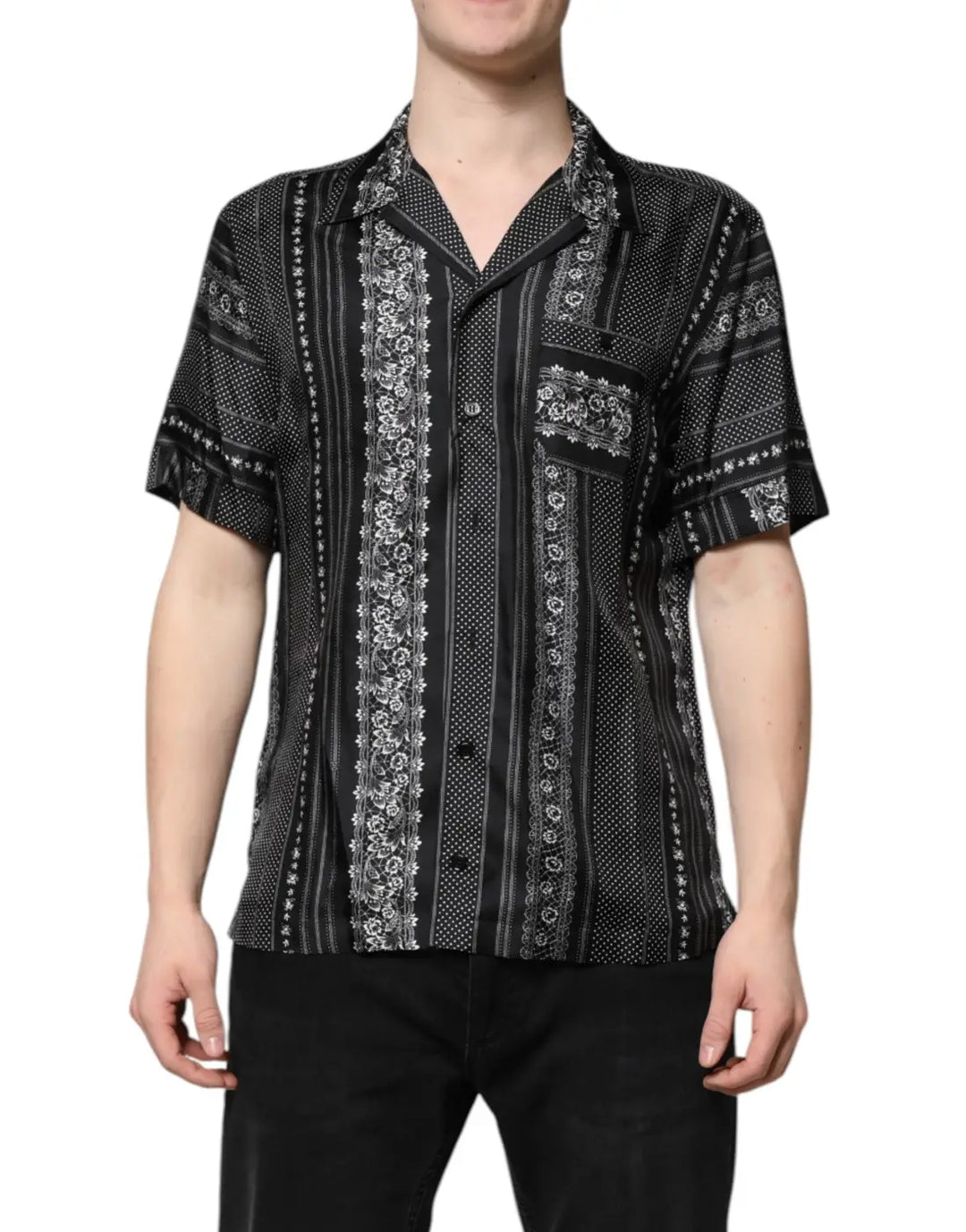Dolce &amp; Gabbana Black Silk Floral Print Short Sleeves Shirt
