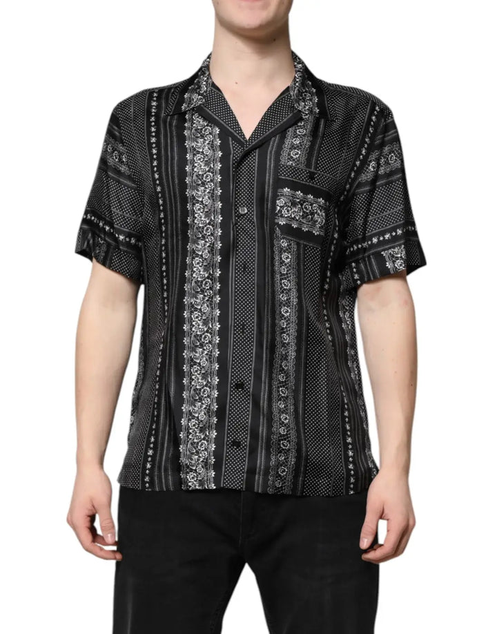 Dolce &amp; Gabbana Black Silk Floral Print Short Sleeves Shirt