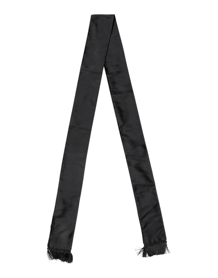Dolce &amp; Gabbana Black Silk Fringes Neck Wrap Foulard Scarf