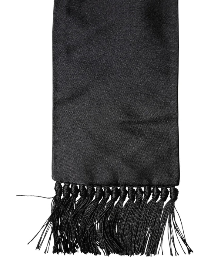 Dolce &amp; Gabbana Black Silk Fringes Neck Wrap Foulard Scarf