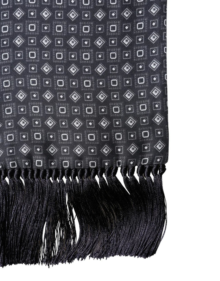 Dolce &amp; Gabbana Black Silk Geometric Fringe Wrap Foulard 136cm X 15cm Scarf