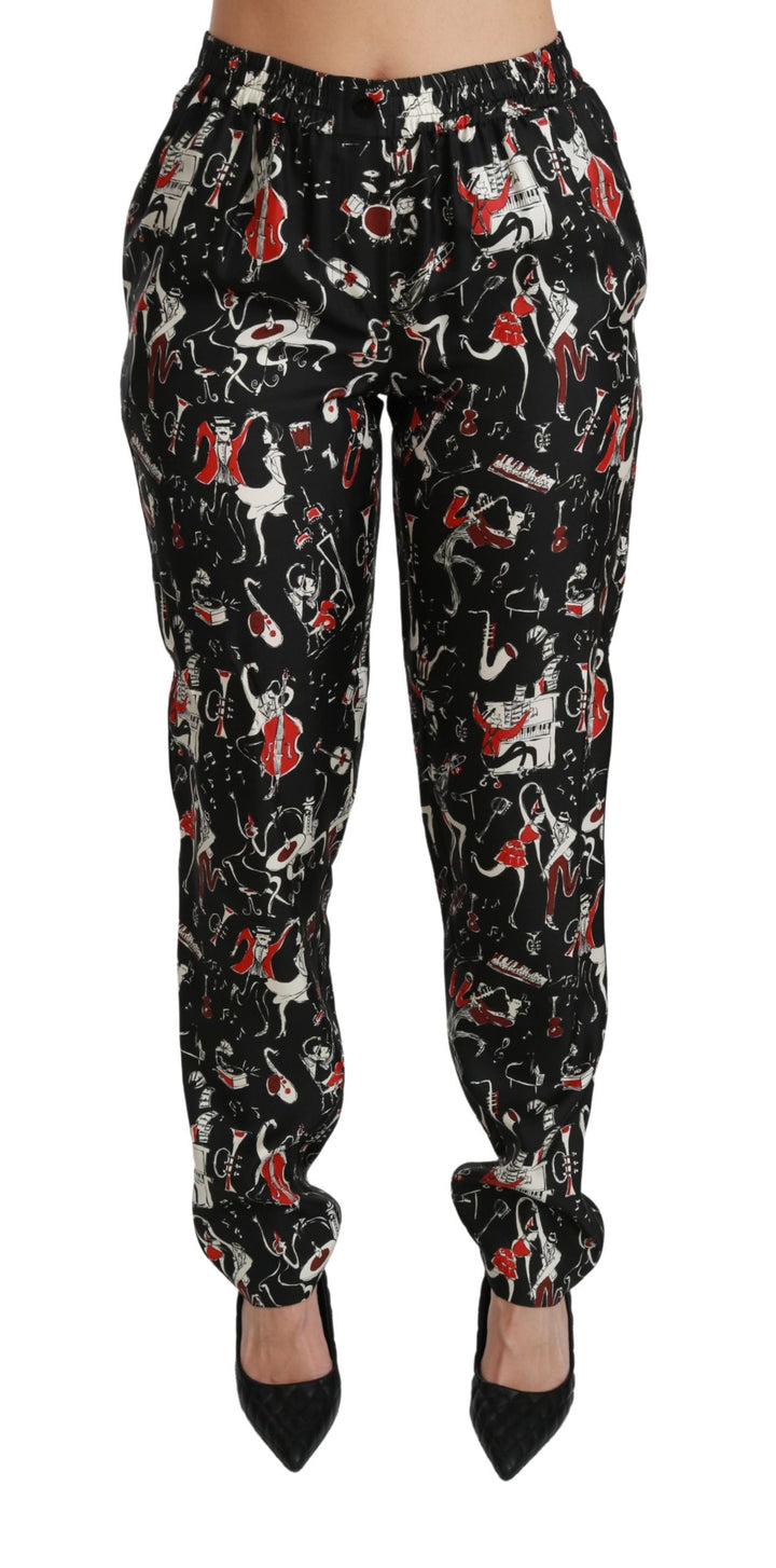 Dolce &amp; Gabbana Black Silk Instrument Mid Waist Pants