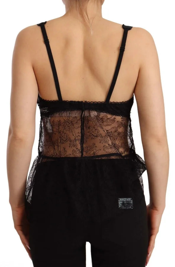Dolce &amp; Gabbana Black Silk Lace Babydoll Nylon Lingerie Top