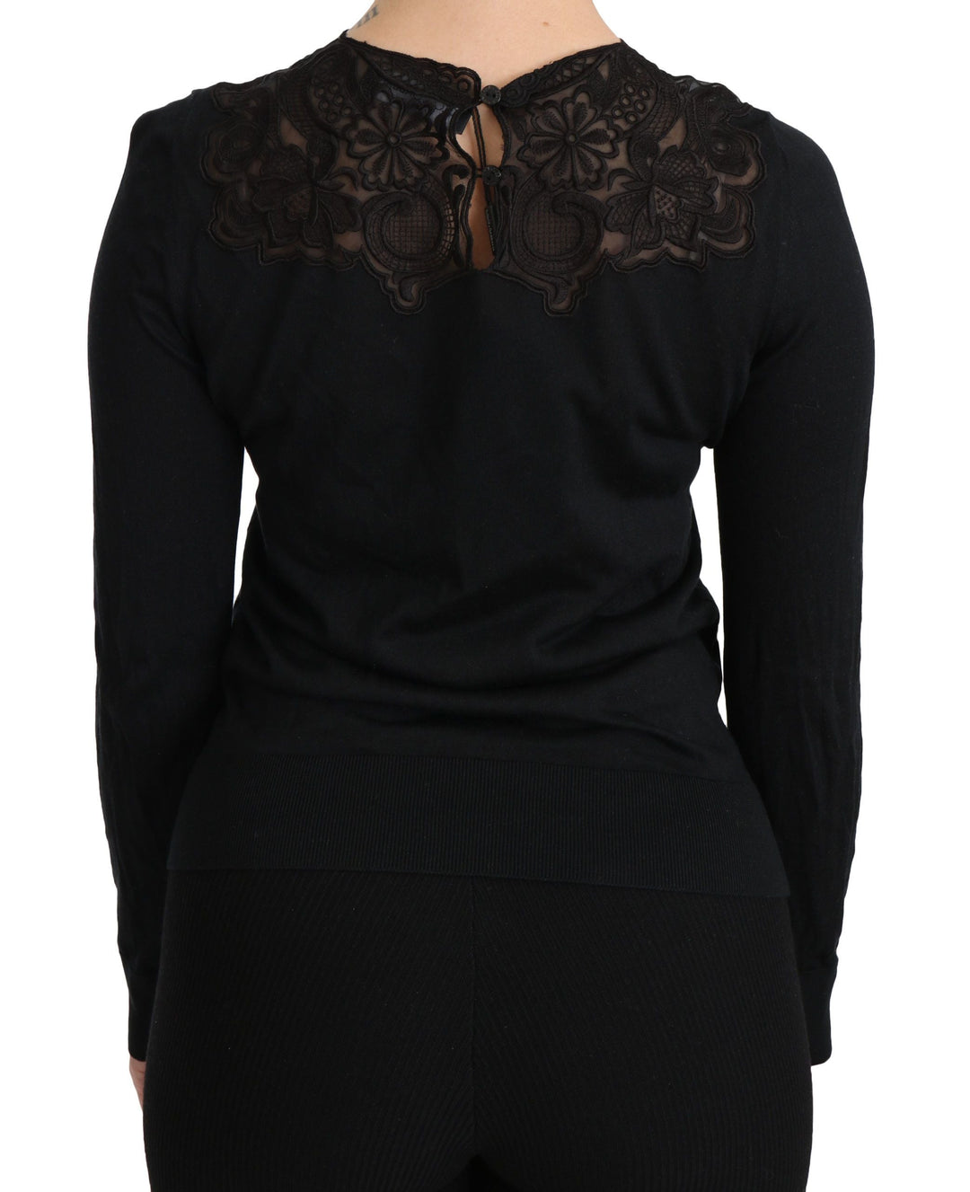 Dolce &amp; Gabbana - Black Silk Lace Crew Neck Long Sleeve Blouse
