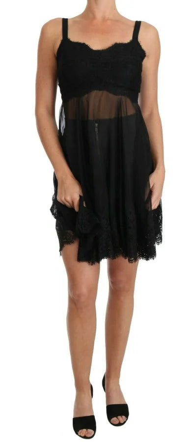 Dolce &amp; Gabbana Black Silk Lace Dress Chemise Lingerie