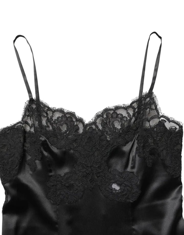 Dolce &amp; Gabbana Black Silk Lace Lingerie Short Chemise Sleepwear