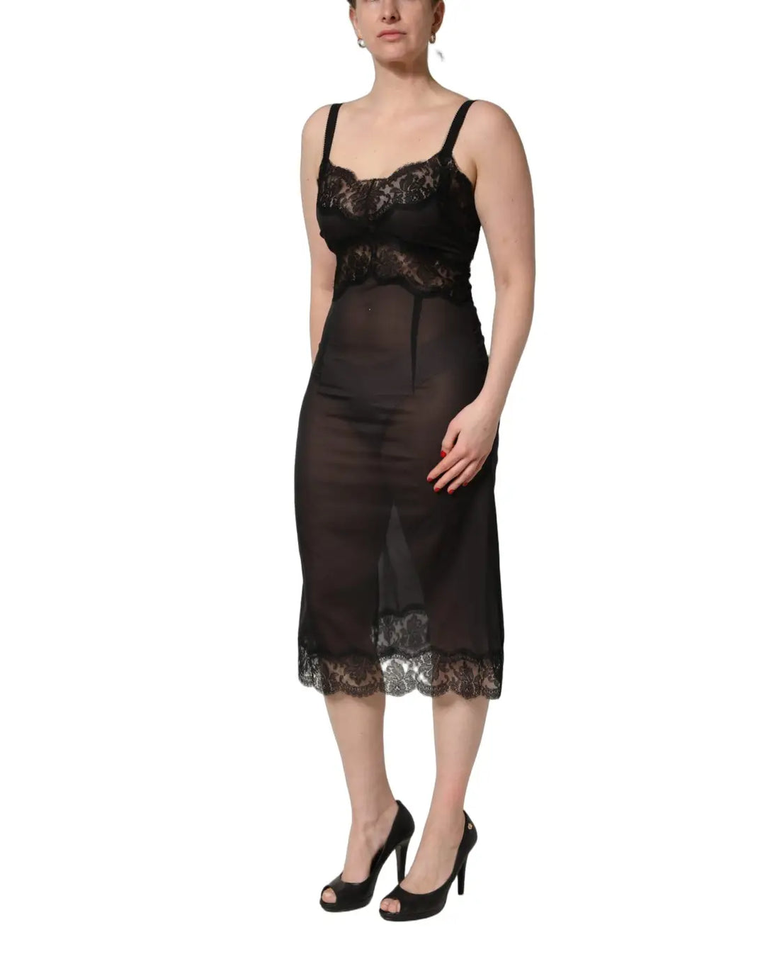 Dolce &amp; Gabbana Black Silk Lace Slip Lingerie Chemise Sleepwear