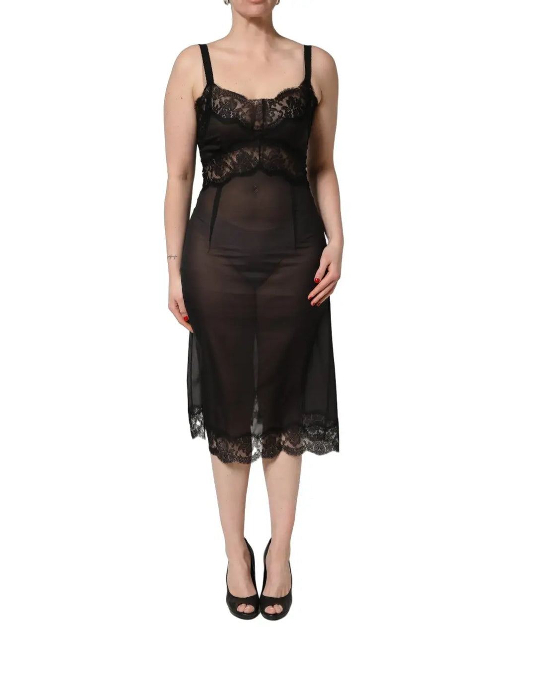 Dolce &amp; Gabbana Black Silk Lace Slip Lingerie Chemise Sleepwear