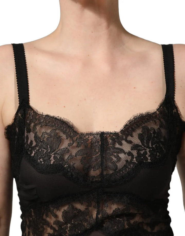 Dolce &amp; Gabbana Black Silk Lace Slip Lingerie Chemise Sleepwear
